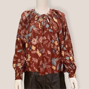 Ulla Johnson Silk Floral Long-Sleeve Marisol Blouse 💚